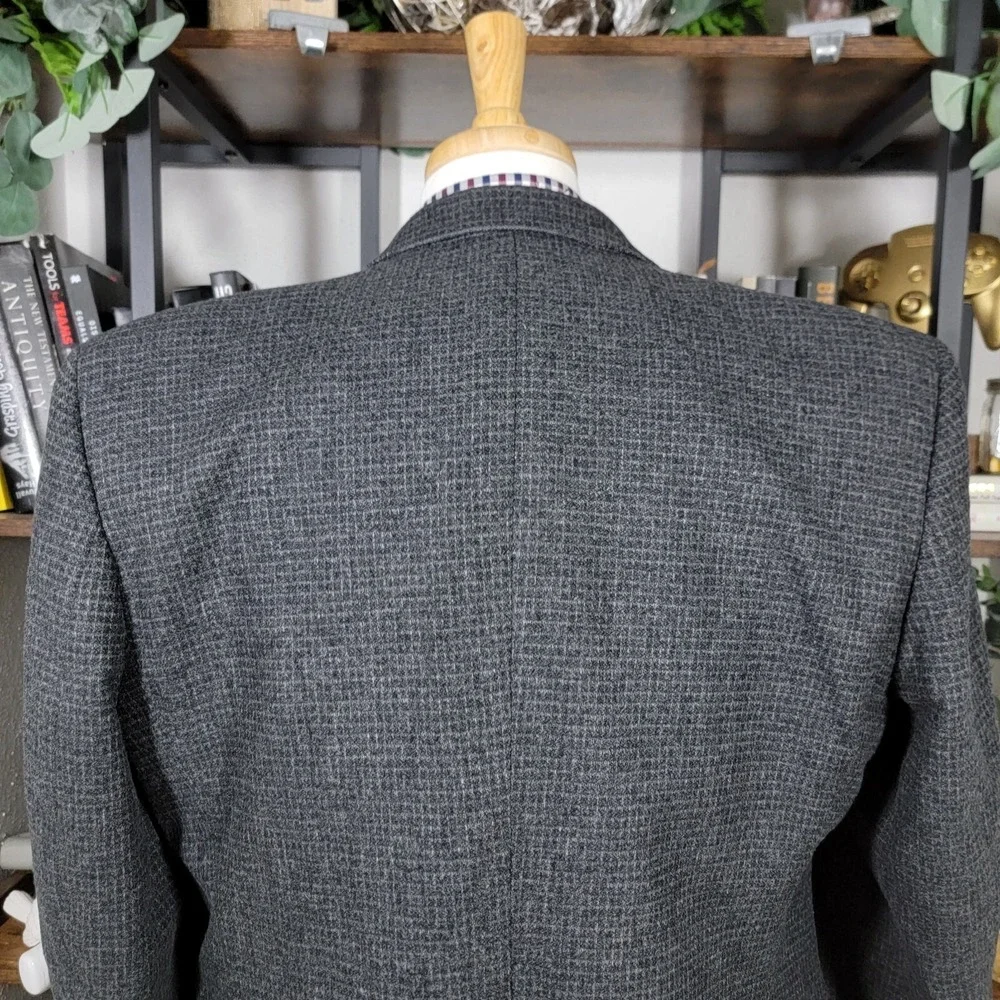 VTG John Weitz Signature Collection‎ Men's Tweed Sport Coat Charcoal Checked 46R